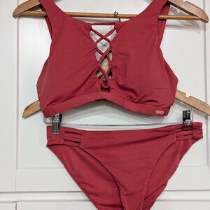 Roxy Auburn Rust Bikini Set – Lace Up Front – Medium – Women's Swimwear